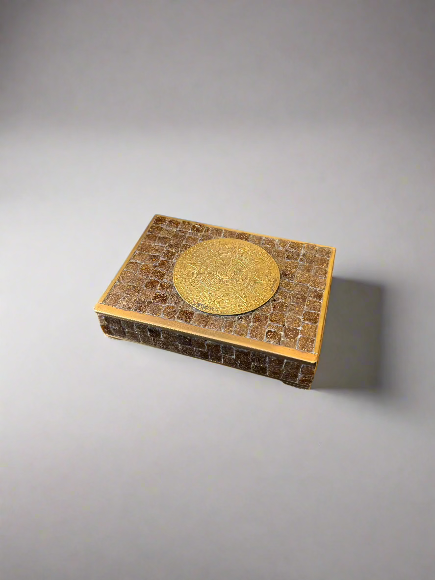 Vintage Salvador Teran Mexican Modernist Brass Mosaic Stash Box