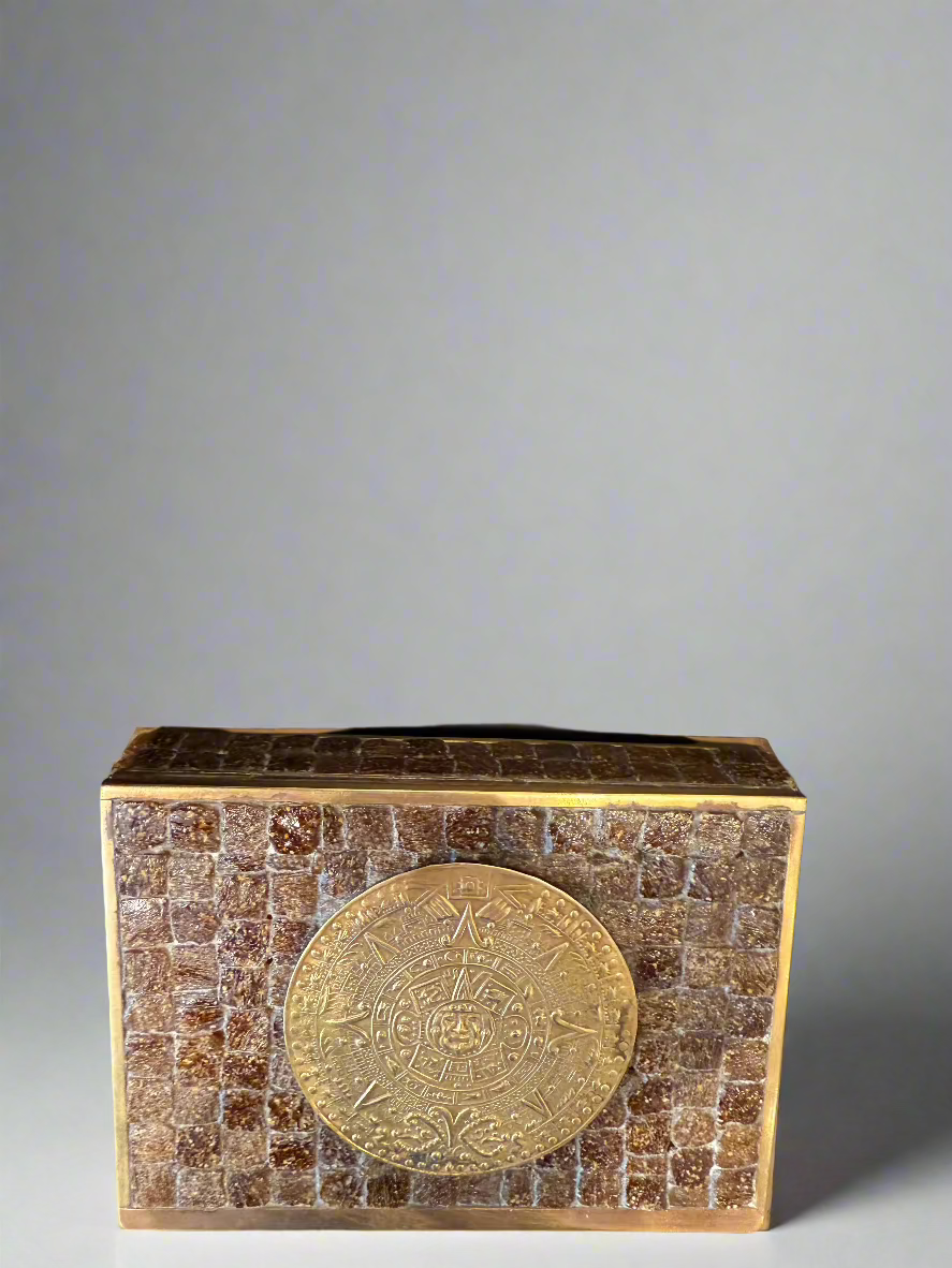 Vintage Salvador Teran Mexican Modernist Brass Mosaic Stash Box