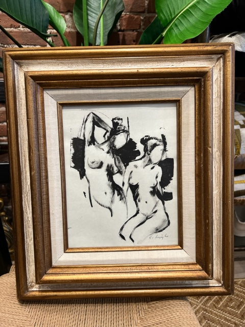 S. Heigh Figurative Drawing in Vintage Frame