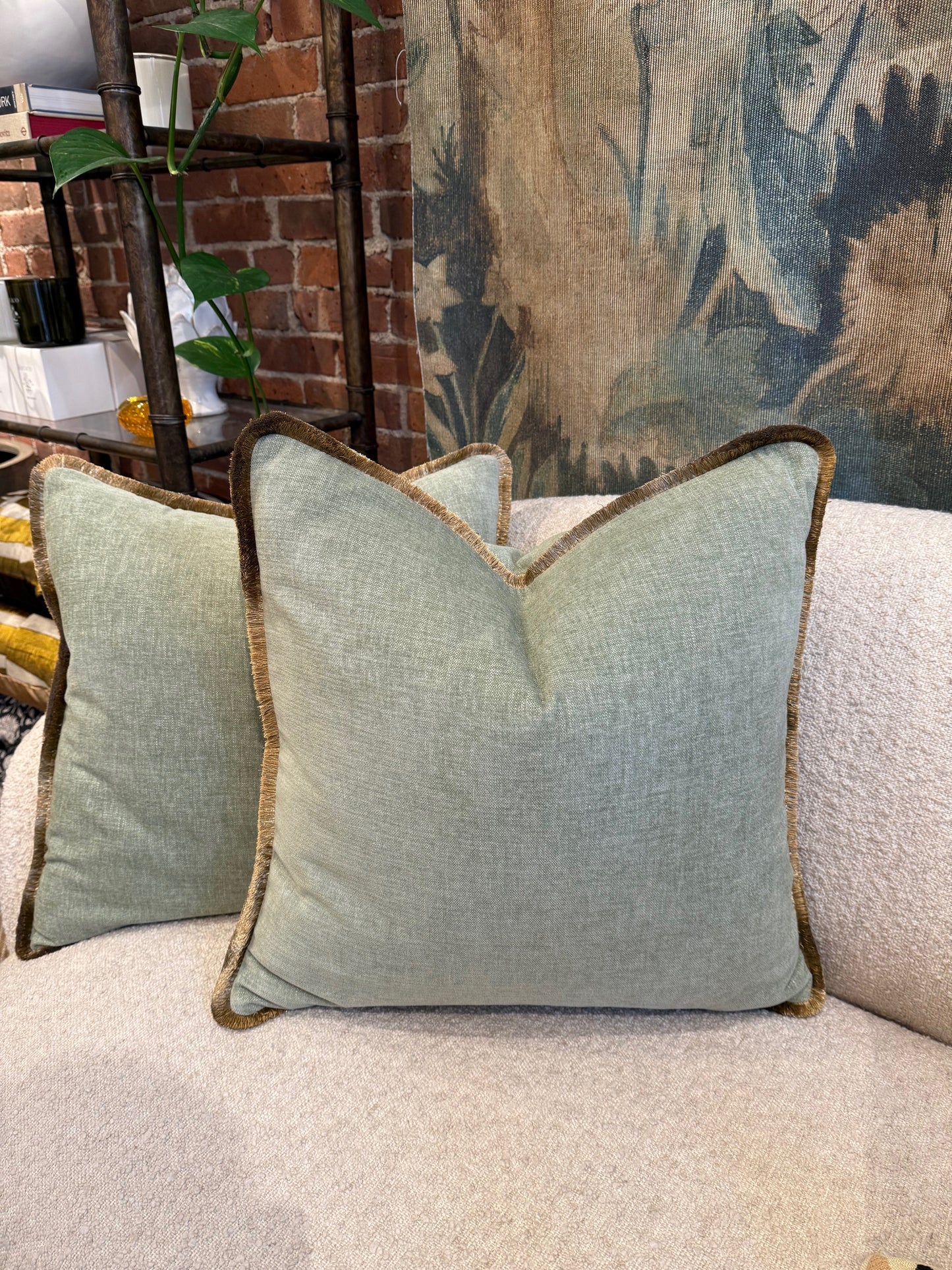 Sage green velvet pillows