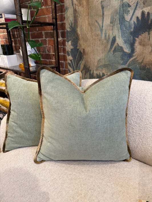 Sage green velvet pillows
