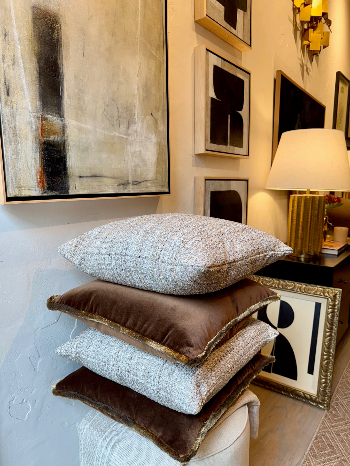 Fabricut tweed and lurex sparkly pillows