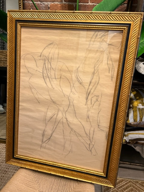 Large Vintage Figurative Charcoal