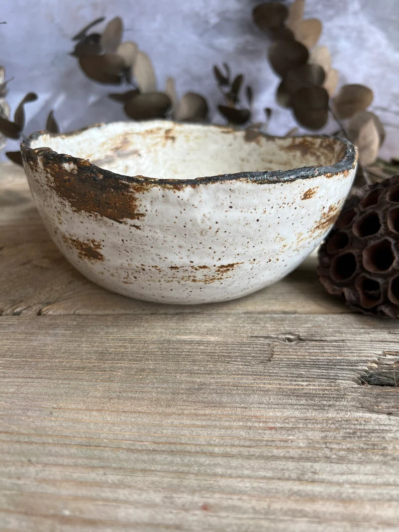 Handmade Rustic Large White Ceramic Bowl